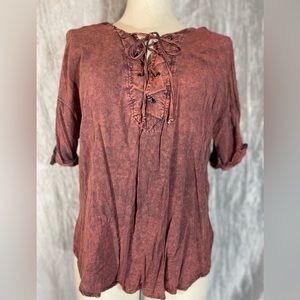 She & Sky unique high low blouse with laces & tie S